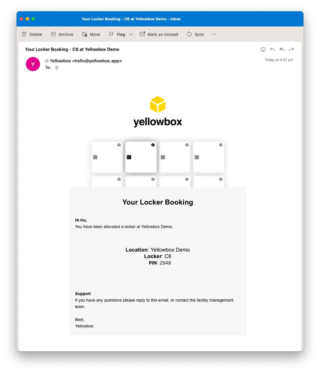 Automated locker booking email