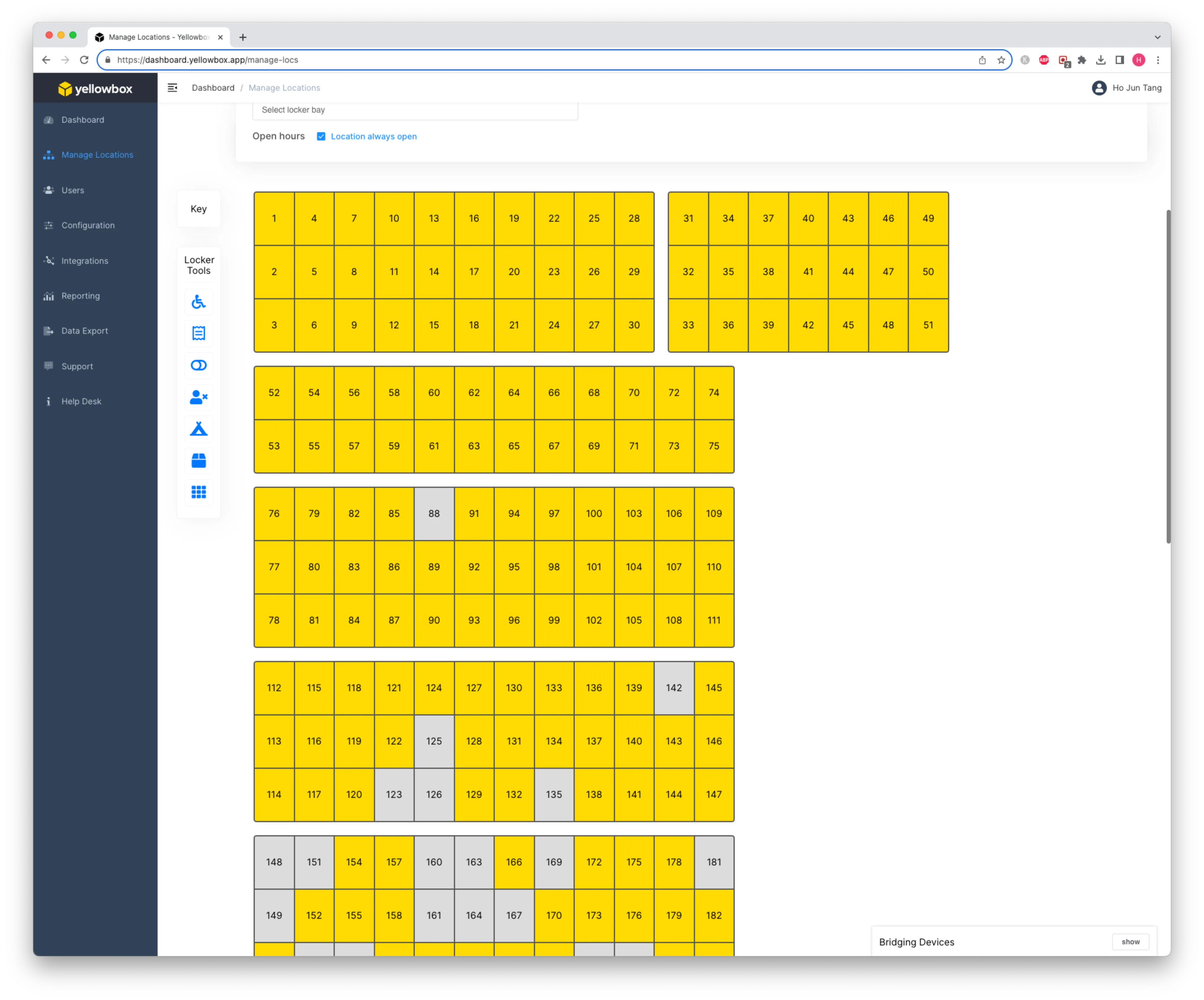 Yellowbox locker management dashboard